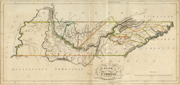 Historic map showing early settlement and county formation